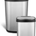 Ninestars Two-Piece Automatic Trash Can Combo Set, 13 Gal (50L) & 3 Gal (12L) Touchless Motion Sensor Garbage Cans with Odor-Sealing Lids, Matching Oval Stainless Steel, Black Trim