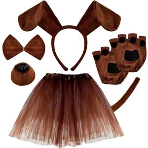 Coopay 6 Pieces Puppy Dog Costume Set Dog Ear Headband, Bow Tie, Tail, Tutu Skirt, Fake Nose and Puppy Paw Gloves Animal Costume Accessories for Halloween Cosplay Costume Dress Up Party Decoration