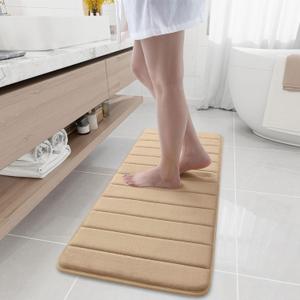 Buganda Memory Foam Bath Mat, 47" x 17", Ultra Soft and Non-Slip Bathroom Rugs, Water Absorbent and Machine Washable Bath Rug Runner for Bathroom, Shower, and Tub, Camel
