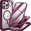 Miracase Magnetic for iPhone 12 Pro Max Case [Compatible with MagSafe] Full-Body Phone case with Built-in Glass Screen Protector& Camera Protector, Military Drop Proof 12 Pro Max Cover, Wine Red