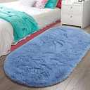 LOCHAS Luxury Velvet Fluffy Carpet Soft Children Rugs Room Mat Modern Shaggy Area Rug for Bedroom Bedside Home Decor 2.6' x 5.3', Light Navy