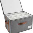 Stemware Storage Cases,Glass Storage Box,with Dividers, Holds 12 Red or White Glasses, Durable Glassware Storage Containers for Crystal or Stemware(Grey red, Stemware storage cases)