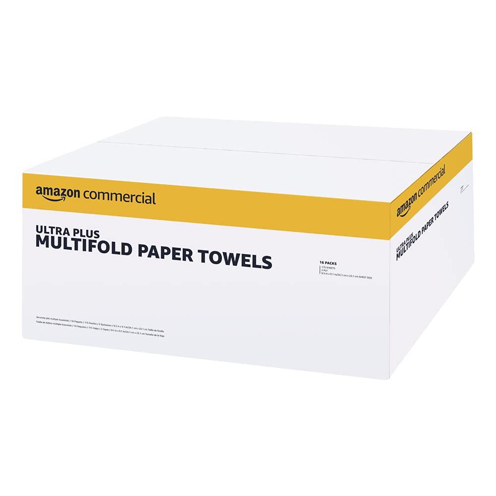AmazonCommercial FSC Certified 2-Ply White Multifold Paper Towels, Compatible with Universal Dispenser, 16 Packs
