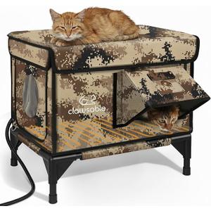 Indestructible Heated Cat House for Outside Winter, 100% Waterproof, Safe Escape Door, Insulated Outdoor Cat Shelter with Heater for Feral Barn Cat Kitty (Desert Camouflage, 29"x17"x20")