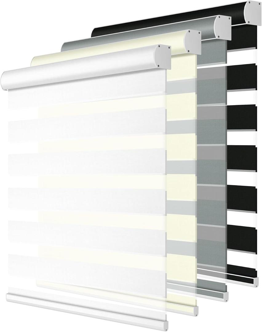 Blackout Cordless Zebra Blinds for Windows, Blinds for lndoor, Light Control, Easy to Instal, UV Protection, for Home, Offices and Door, Roller Shades, Custom Sizes,White, 24" W x 36" H