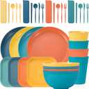 36PCS Wheat Straw Dinnerware Sets - Reusable Plates and Bowls Sets, Unbreakable Cups, Knives, Forks, Spoons & Chopstick, Microwave, Dishwasher Safe Tableware Kitchen Outdoor Camping Presents