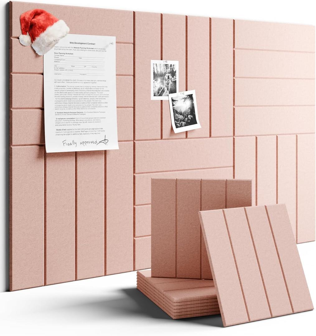 Felt Bulletin Board Tiles Large 36" x 24" Cork Board Alternative-6 Pack with 40 Adhesive Tabs, Thick Slat Wall Panels for Office Decor, Push Pin Board Wall Organizer Alternative - Pink
