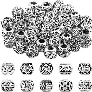 Hicarer 40 Pieces Silver Tone Spacer Loose Beads Hollow Filigree Tibetan Alloy Beads Spacer 10 mm Tiny Metal for Life Design DIY Jewelry Craft Making Necklace Bracelet Supplies