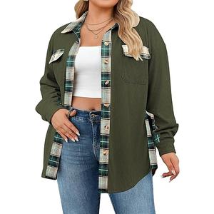 IN'VOLAND Womens Plus Size Corduroy Shacket Jacket Plaid Button Down Shirts Boyfriend Casual Long Sleeves Blouses Tops, 26W