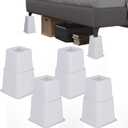 Heavy Duty Bed Risers - Set of 4 Adjustable Furniture Risers, Elevation Heights of 3, 5 & 8 Inches, Supports Up to 1,300 lbs for Bed, Couch, Table & Chair(White)