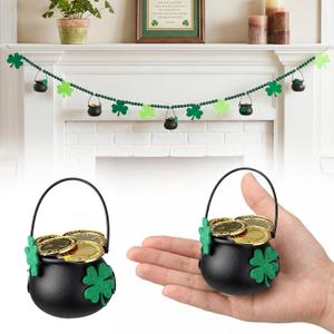 Zeyune St. Patrick's Day Decoration Shamrock Garland with Pots of Gold Clover Green Wooden Beads Garland Felt Irish Banner for Farmhouse Fireplace Mantel Walls Home Decor