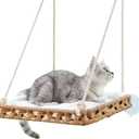 SETVSON Cat Window Perch Cat Window Hammock Bed for Indoor Cats, Large Handwoven PE Rattan Window Seat, 4 Suction Cups, Double Sided Washable Cushion Bed, 2.3 Inch Fence Shelf, for Pet Kittens Natural