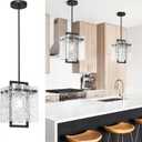 Modern Black Pendant Lights Kitchen Island, Pendant Light Fixtures with Water Ripple Glass, Elegant Adjustable Pendant Lighting, Island Lights for Kitchen, Dining Room, L7.3 x W11.6