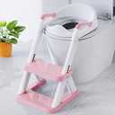 SKYROKU 8868 Potty Training Seat with Step Stool - Adjustable Height, Non-Slip, Splash-Proof, Foldable 2-in-1 Toddler Potty Seat with Armrests and Replaceable Cushion - Fits Most Toilets (Pink)