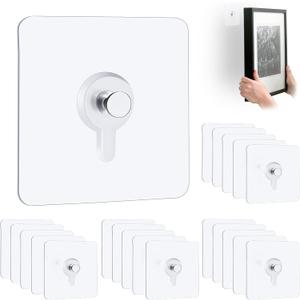 22 Pcs Drill Free Adhesive Wall Hooks, 40 lb Capacity Picture Hanging Hooks, Heavy Duty Picture Hangers Without Nails Strong Hold for Bathroom, Kitchen & Entryway