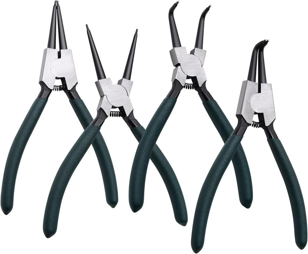 Snap Ring Pliers Set, 4pcs 7" Internal/External Circlip Pliers Kit with Straight/Bent Jaw, Heavy Duty Precision Spring Loaded Pliers for Ring Remover Retaining and Remove Hoses, Gaskets