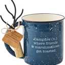 Mud Pie Smores Enamel Set, mug 16 oz | fork 5 1/2", Navy