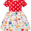 AlisOker Toddler Girls Back to School Dress Casual Flutter Sleeve Swing Midi Kids Summer Sundress School Outfit 4-8 Years