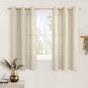 LAMIT Natural Linen Curtains for Bedroom 45 inch Length 2 Panels, Linen Textured Light Filtering Curtains Grommet Privacy Burlap Neutral Drapes for Living Room/Farmhouse, W42 x L45, Natural Beige