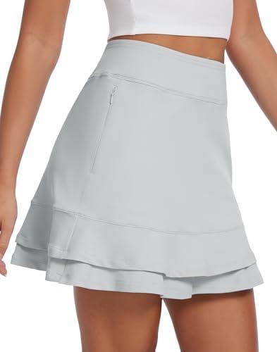 H Hellisal Womens Tennis Skirt 16" Skorts for Woman Dressy Casual High Waisted Golf Athletic Ruffle Skirts with Pockets Large