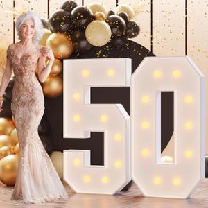 Marquee Numbers 4FT, Number 50 Light Up Sign Marquee Numbers 4 Feet Tall, Large 50 Light Up Number for 50th Birthday Party Decorations Nmero Pack of 2