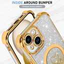 KANGHAR for iPhone 15 Case, Support for MagSafe [Four Corner Cushion Series] Love Heart Pattern Electroplate Edge Shockproof Durable Full Body Protection for Girls Women -Gold