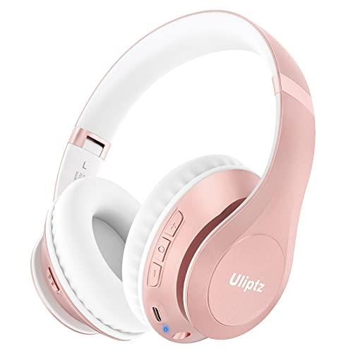 Uliptz Wireless Bluetooth Headphones, 65H Playtime, 6EQ Sound Modes, HiFi Stereo Over Ear Headphones with Microphone, Foldable Bluetooth 5.3 Headphone for Travel/Office/Cellphone/PC (Rose Gold)