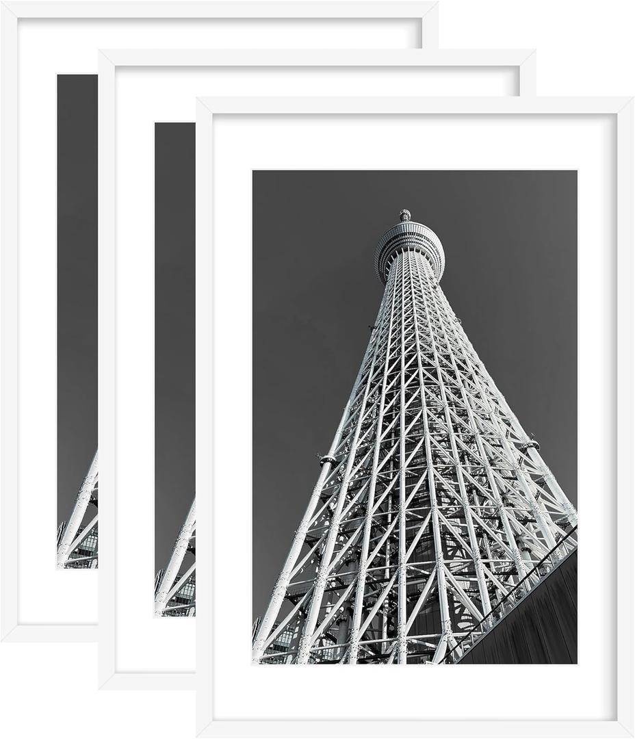 Abtgt 24x36 Poster Frame Set of 3, Display Pictures 20 x 30 with Mat or 24 x 36 without Mat, Picture Frame for Wall Mounting Display, White