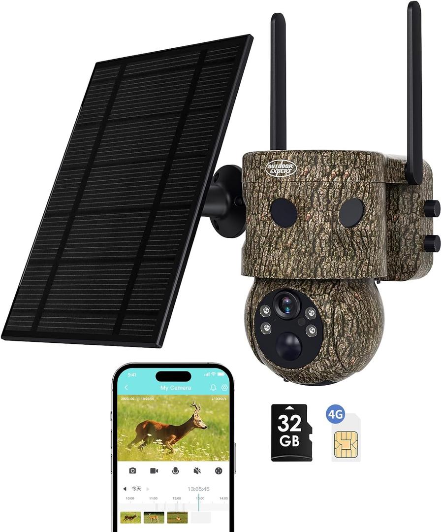 4G LTE Cellular Trail Camera 180Automatic Intrusion Detection and 360Panoramic View Home and Outdoor Security Camera with Solar Panel, 2K Video with Illumination at Night