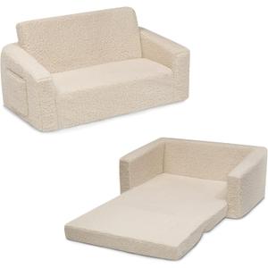 Delta Children Cozee Flip-Out Sherpa 2-in-1 Convertible Sofa to Lounger for Kids, Cream, 30x16.5x15 Inch