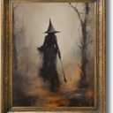 Vintage Halloween Wall Art Ashland Witch Posters Canvas Prints Retro Victorian Gothic Painting Moody Dark Academia Pictures Halloween Decorations for Living Room Bedroom Wall Decor 8x10 Inch Unframed