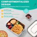 LEEPENK Stainless Steel Bento Box (40oz) with 6oz Condiment Container for Women, Leak Proof Metal Lunch Container with 3 Compartments, Metal Food Storage Lunch box for Work, Travel, Adults