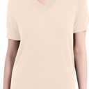 Women's 100% Merino Wool Sweaters Short Sleeve V Neck Sweater T-Shirt Business Summer Pullover Tops Vacation Outfits (Beige, M)