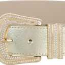 Sparkly Wide Stretchy Rhinestone Waist Belt for Women Vintage Bling Elastic Buckle Belt for Ladies Dresses (Beige)
