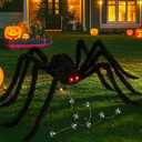 Halloween Giant Spider 5 Ft Outdoor Halloween Decorations Large Fake Hairy Spider Scary Furry Spider Props Outside Yard Creepy Decor, Black