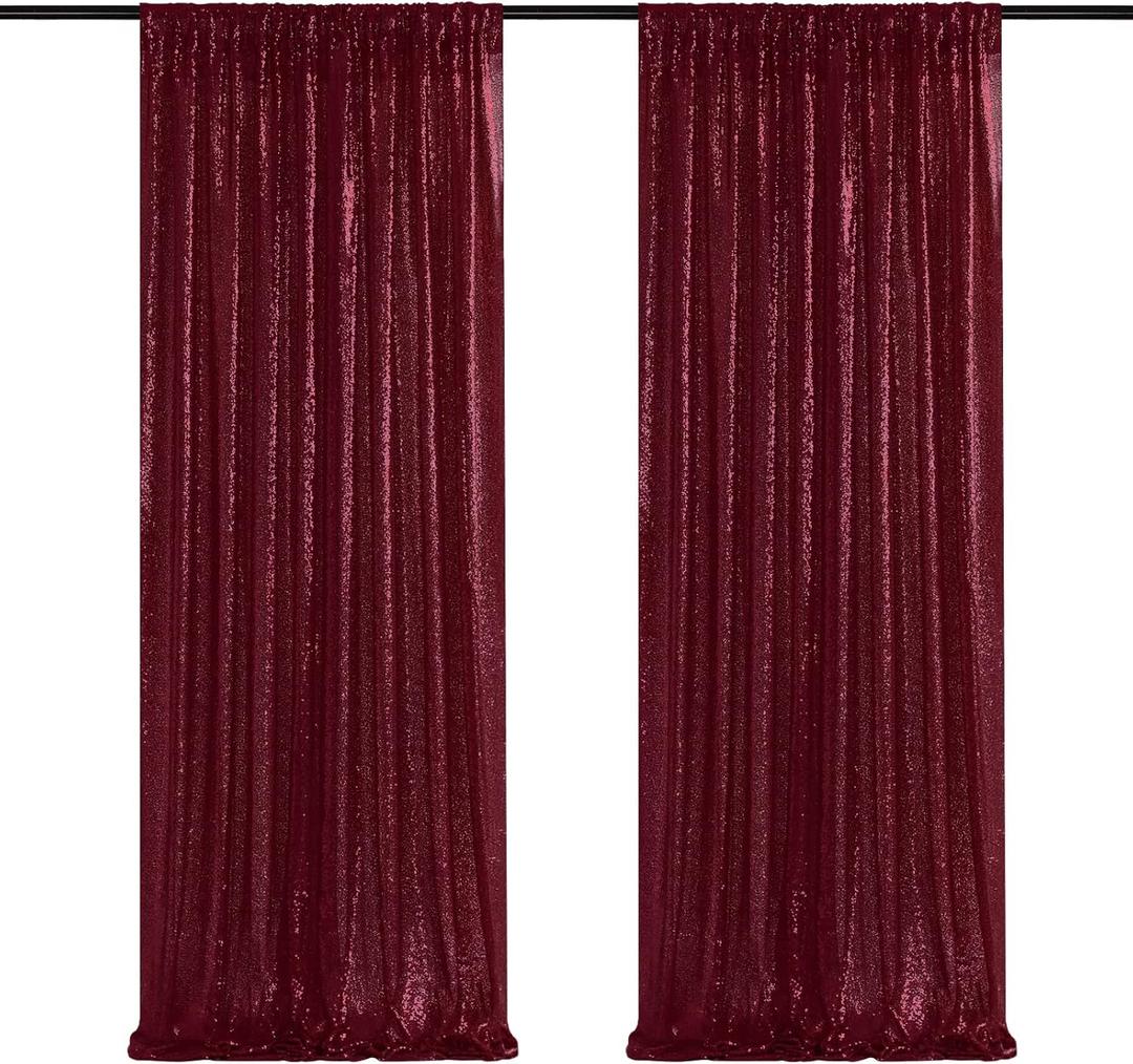 Burgundy Sequin Backdrop 2 Pieces 2ftx8ft Glitter Backdrop Curtains Birthday Party Decoration Photography Backgrounds Fabric Backdrop for Christmas Party