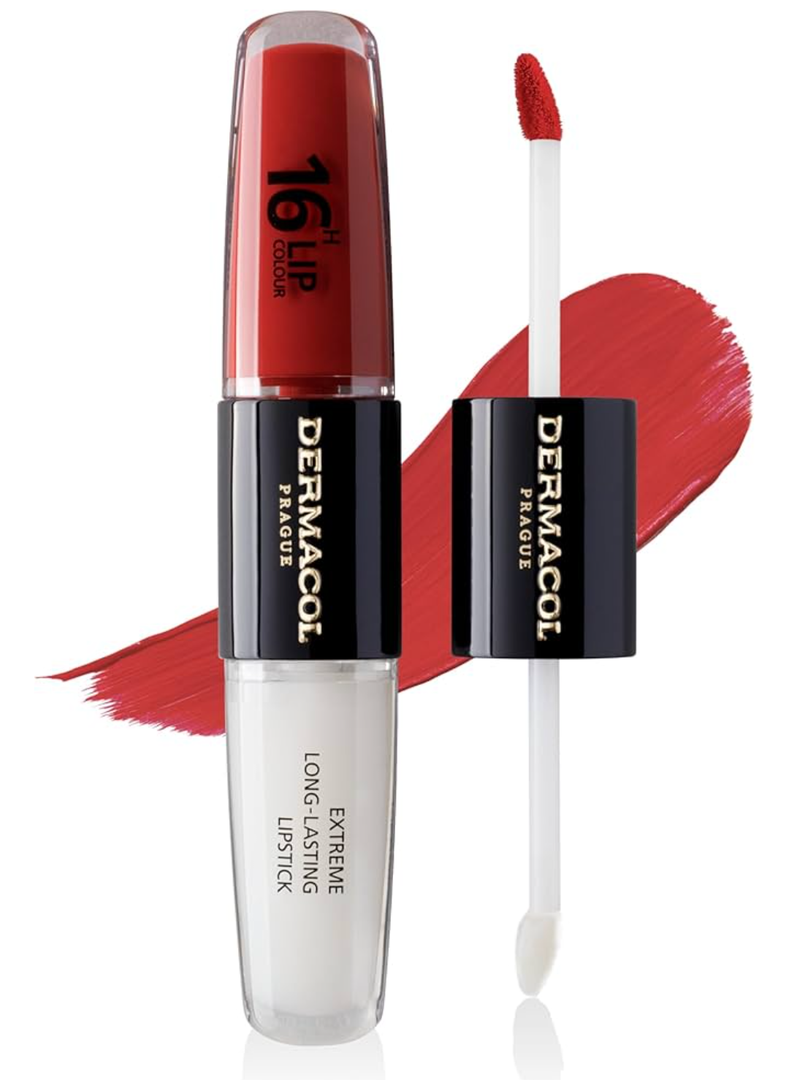 Dermacol NEW 16-Hour Lip Colour, Highly Pigmented Glossy Lip Stain, Two-Phase Lip Plumper Gloss, Kissproof Lip Makeup Products with Matte and Glitter Finish, n. 34