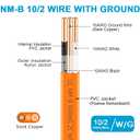15ft NM-B 10/2 Wire with Ground,10/2 Electrical Wire 10 Gauge Non-Metallic Sheathed NMB Cable,10-2 NM-B Copper 10 AWG 2 Conductors with Ground,Residential Solid Indoor Copper Wiring for Outlet,Switch