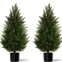 Artificial Topiary Cedar Trees 3FT Tall 2 Set, Outdoor Indoor Faux Pine Shrubs Plants, Realistic Fake Plants Front Porch Decor, Artificial Bushes Cypress for Home Front Door Offices