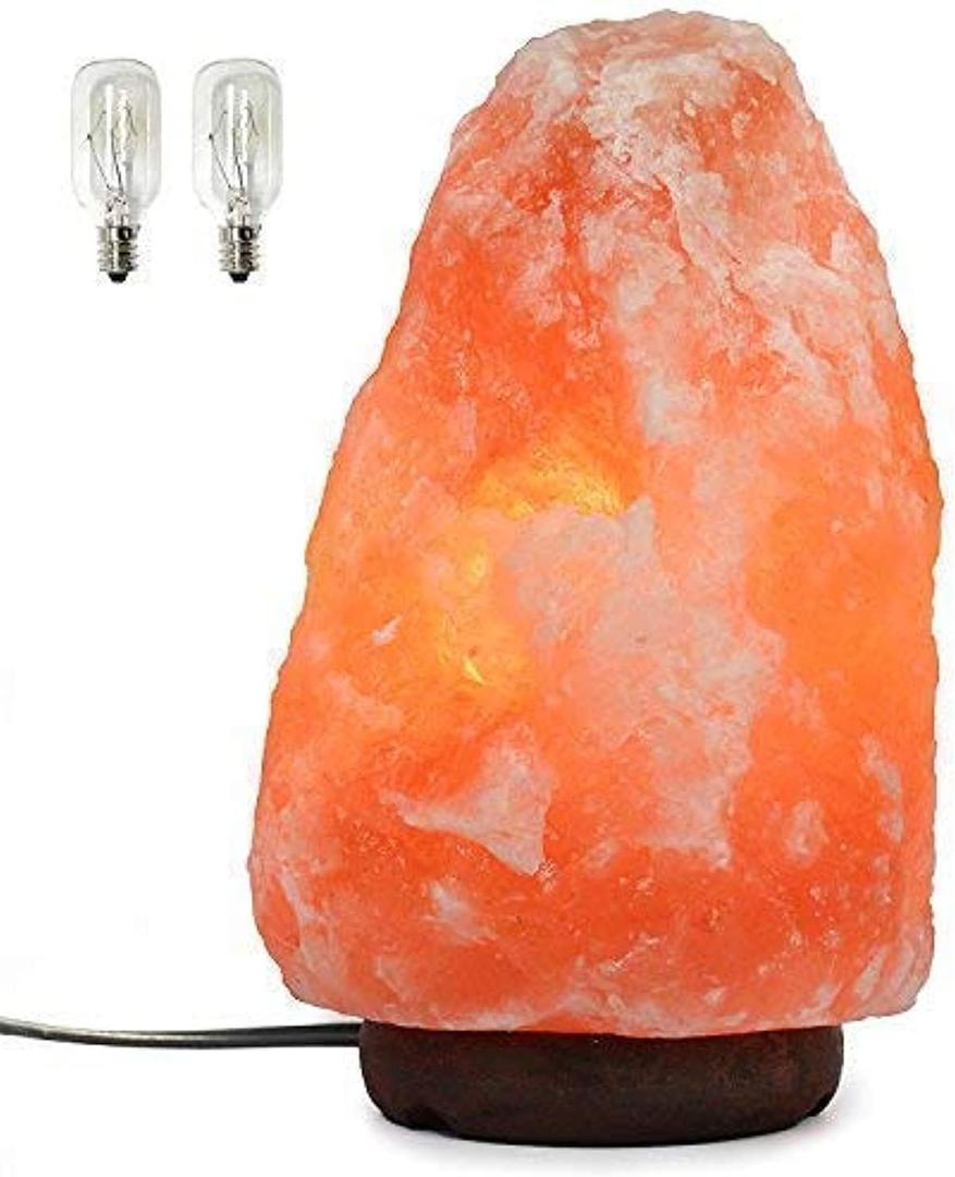 7 Inch Himalayan Salt Lamp with Dimmer Cord - Night Light Natural Crystal Rock Classic Wood Base Authentic from Pakistan - 4"D x 4"W x 7"H
