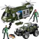 JOYIN Military Vehicles Toy Set of Friction Powered Transport Helicopter and Military Truck with Light and Sound Siren and Army Men Soldier Action Figures for Kids, Presents for Kids