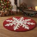 Christmas Bath Rug, 24x24" Red Snowflake Round Bathroom Mat, Extra Soft & Absorbent, Machine Washable Non Slip Shower Mat, Winter Themed Xmas Plush Bathroom Floor Rug for Holiday Dcor Snow Bath Rug