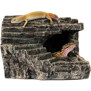 Reptile Hide, Great for Geckos, Snakes, Bearded Dragons & Lizards. with Steps for Reptile Rock Climbing, It Doubles as Aquarium Rock Cave Corner Reptile Cave for Climbing Hiding. (Stone, A-XLarge)