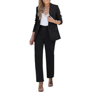 luvamia Women's Two Piece Sets Pants Suits Dressy Business Casual Outfits Professional Blazer Pantsuits Set Work Office (Large, Black)