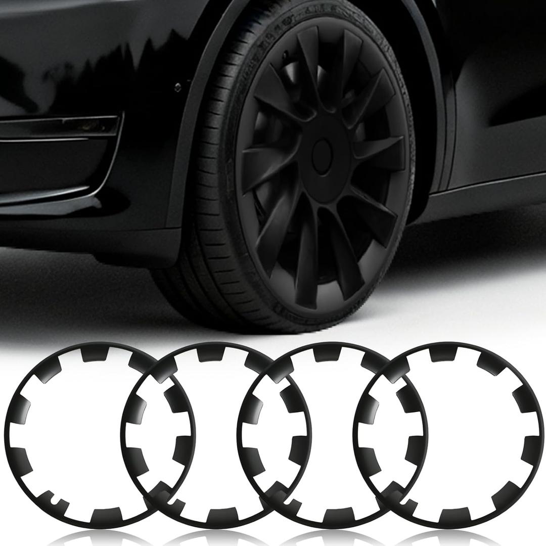 Wheel Rim Protect for Tesla Model Y 20" (2020-2024), Easy-Install Hubcaps Wheel Cover, Scratch-Resistant Car Tire Trim Rings, Stylish Design for Induction Wheels, Matte Black 4Pcs Model Y Accessories, 2020-2024 Model Y 20in