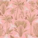 Livelynine 17.5x276" Beach Wallpaper Peel and and Stick Palm Trees and Birds Self Adhesive Tropical Wall Mural Wallpaper Pink Gold White Girl Beach Coastal Contact Paper Waterproof Renter Friendly