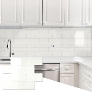 10 Sheets Ivory White PVC Subway Tile Peel and Stick Backsplash,12''Heat Resistant Stick on Tiles for Kitchen,Waterproof Peel and Stick Wall Tiles for Bathrrom