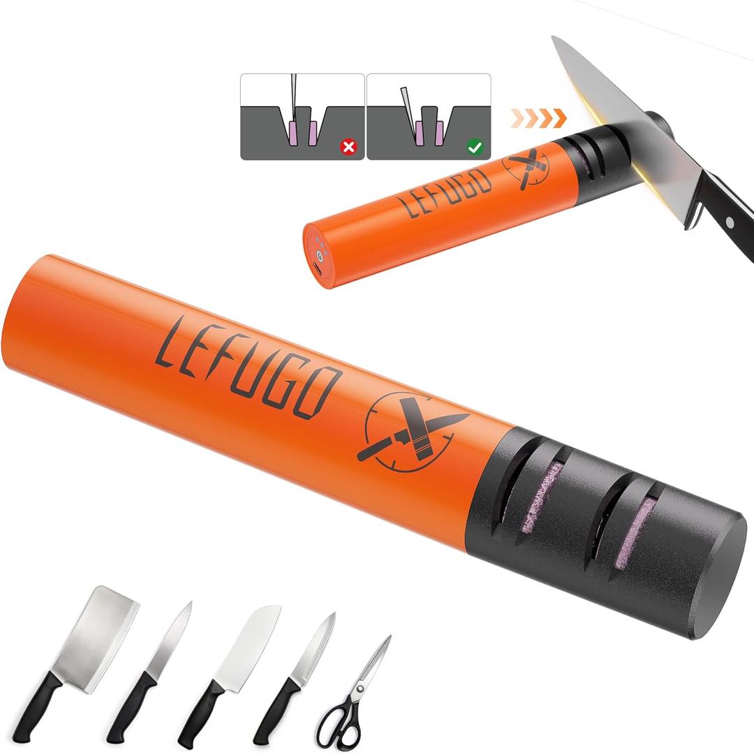 Electric Knife Sharpener, 3 Speed Max 7000RPM Handheld Sharpener for Kitchen Knives, Electric Knife Sharpening Tool of Portable Cordless Rechargeable 2000mAh (Orange)