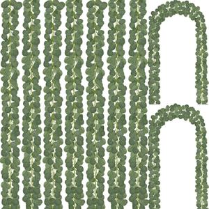 CQURE 24 Pack Eucalyptus Garland, Artificial Greenery Garland Faux Eucalyptus Leaves Table Vines for Wedding Backdrop Fireplace Arch Door Wall Room Decor 168FT