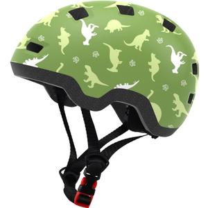 Toddler Bike Helmet 2-6 Years Old- with 12 Vents & Dual Liner (0.16"+0.28") - Adjustable Dial Fit (48-54cm) (S, Dinosaur4)